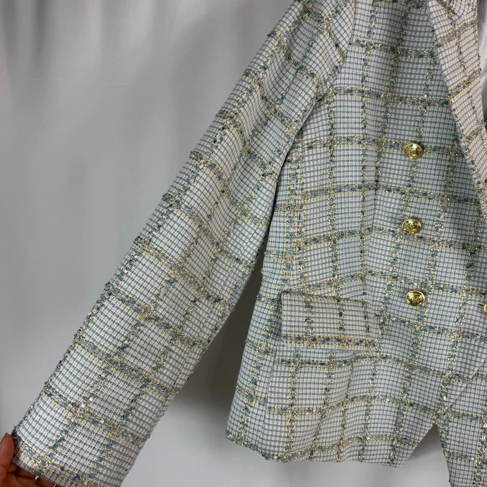 Rachel Zoe tweed blazer size: XL white and blue color With Gold Button - Picture 6 of 13